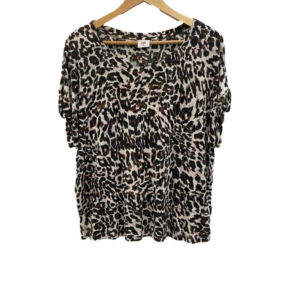 Cabi Shirt Womens Medium Leopard Print Short Sleeve Top #3414 Casual